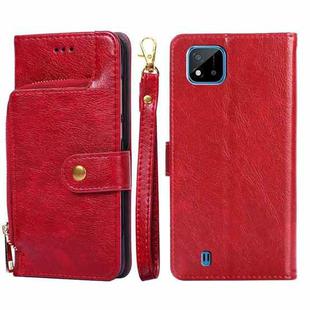 For Realme C20 Zipper Bag PU + TPU Horizontal Flip Leather Case with Holder & Card Slot & Wallet & Lanyard(Red)