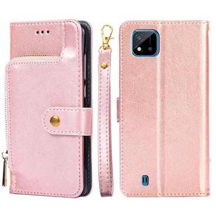 For Realme C20 Zipper Bag PU + TPU Horizontal Flip Leather Case with Holder & Card Slot & Wallet & Lanyard(Rose Gold)
