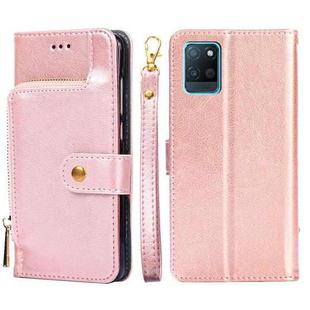For Realme V11 5G Zipper Bag PU + TPU Horizontal Flip Leather Case with Holder & Card Slot & Wallet & Lanyard(Rose Gold)