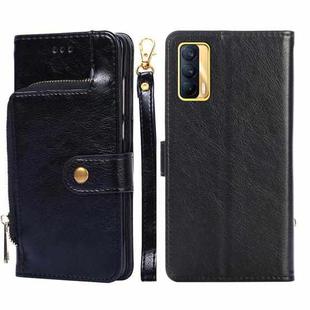 For Realme V15 5G Zipper Bag PU + TPU Horizontal Flip Leather Case with Holder & Card Slot & Wallet & Lanyard(Black)