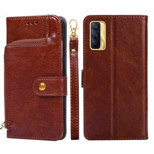 For Realme V15 5G Zipper Bag PU + TPU Horizontal Flip Leather Case with Holder & Card Slot & Wallet & Lanyard(Brown)