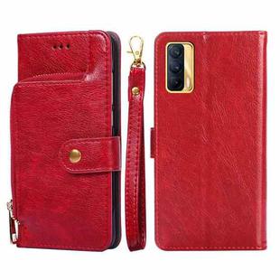 For Realme V15 5G Zipper Bag PU + TPU Horizontal Flip Leather Case with Holder & Card Slot & Wallet & Lanyard(Red)