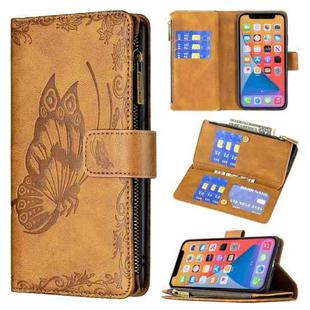 For iPhone 13 mini Flying Butterfly Embossing Pattern Zipper Horizontal Flip Leather Case with Holder & Card Slots & Wallet (Brown)