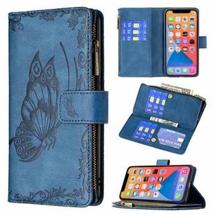 For iPhone 13 mini Flying Butterfly Embossing Pattern Zipper Horizontal Flip Leather Case with Holder & Card Slots & Wallet (Blue)