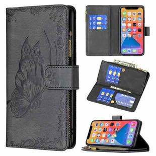 For iPhone 13 mini Flying Butterfly Embossing Pattern Zipper Horizontal Flip Leather Case with Holder & Card Slots & Wallet (Black)