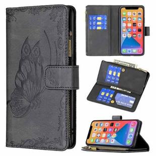 For iPhone 13 Flying Butterfly Embossing Pattern Zipper Horizontal Flip Leather Case with Holder & Card Slots & Wallet(Black)