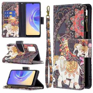 For vivo V21e 4G Colored Drawing Pattern Zipper Horizontal Flip Leather Case with Holder & Card Slots & Wallet(Flower Elephants)