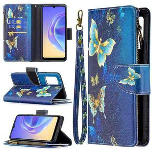 For vivo V21e 4G Colored Drawing Pattern Zipper Horizontal Flip Leather Case with Holder & Card Slots & Wallet(Gold Butterfly)