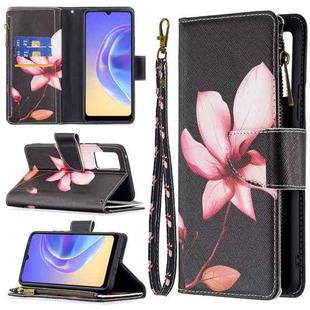 For vivo V21e 4G Colored Drawing Pattern Zipper Horizontal Flip Leather Case with Holder & Card Slots & Wallet(Lotus)