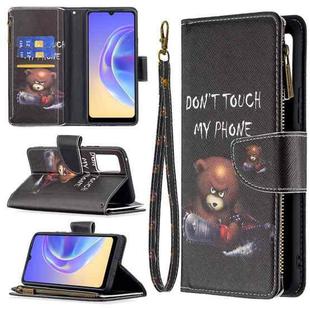 For vivo V21e 4G Colored Drawing Pattern Zipper Horizontal Flip Leather Case with Holder & Card Slots & Wallet(Bear)