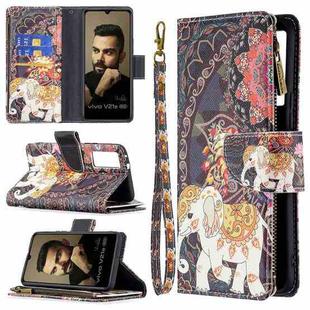 For vivo V21e 5G Colored Drawing Pattern Zipper Horizontal Flip Leather Case with Holder & Card Slots & Wallet(Flower Elephants)