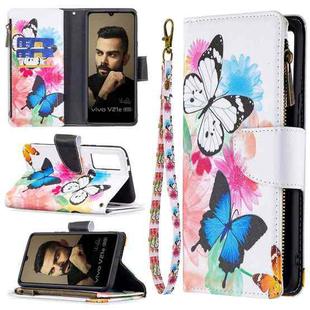 For vivo V21e 5G Colored Drawing Pattern Zipper Horizontal Flip Leather Case with Holder & Card Slots & Wallet(Two Butterflies)