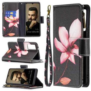 For vivo V21e 5G Colored Drawing Pattern Zipper Horizontal Flip Leather Case with Holder & Card Slots & Wallet(Lotus)