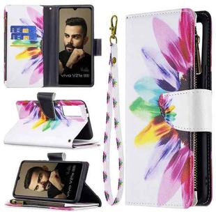 For vivo V21e 5G Colored Drawing Pattern Zipper Horizontal Flip Leather Case with Holder & Card Slots & Wallet(Sun Flower)