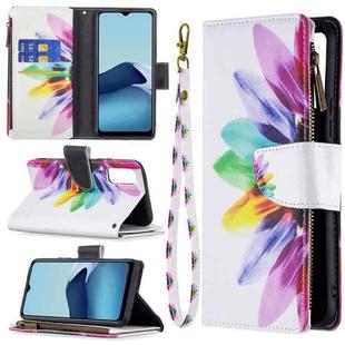 For vivo Y20 Colored Drawing Pattern Zipper Horizontal Flip Leather Case with Holder & Card Slots & Wallet(Sun Flower)