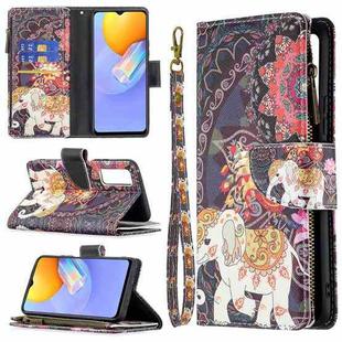 For vivo Y51 2020/Y51a/Y51s Colored Drawing Pattern Zipper Horizontal Flip Leather Case with Holder & Card Slots & Wallet(Flower Elephants)