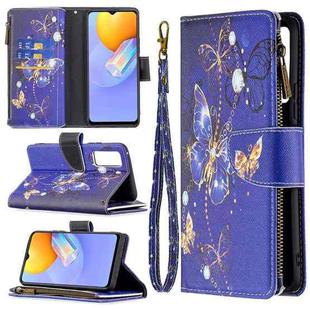 For vivo Y51 2020/Y51a/Y51s Colored Drawing Pattern Zipper Horizontal Flip Leather Case with Holder & Card Slots & Wallet(Purple Butterfly)