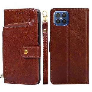 For Huawei nova 8 SE Zipper Bag PU + TPU Horizontal Flip Leather Case with Holder & Card Slot & Wallet & Lanyard(Brown)
