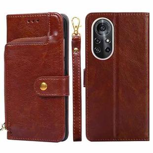 For Huawei nova 8 Pro 5G Zipper Bag PU + TPU Horizontal Flip Leather Case with Holder & Card Slot & Wallet & Lanyard(Brown)