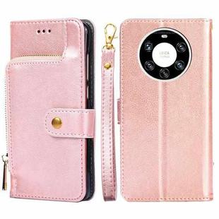 For Huawei Mate 40 Pro+ Zipper Bag PU + TPU Horizontal Flip Leather Case with Holder & Card Slot & Wallet & Lanyard(Rose Gold)
