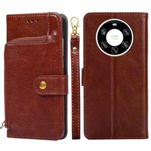 For Huawei Mate 40 Pro+ Zipper Bag PU + TPU Horizontal Flip Leather Case with Holder & Card Slot & Wallet & Lanyard(Brown)