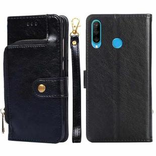 For Huawei P30 lite / nova 4e Zipper Bag PU + TPU Horizontal Flip Leather Case with Holder & Card Slot & Wallet & Lanyard(Black)