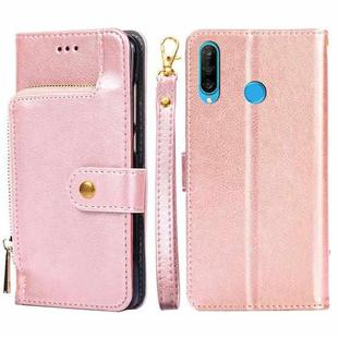 For Huawei P30 lite / nova 4e Zipper Bag PU + TPU Horizontal Flip Leather Case with Holder & Card Slot & Wallet & Lanyard(Rose Gold)