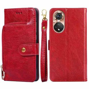For Honor 50 Zipper Bag PU + TPU Horizontal Flip Leather Case with Holder & Card Slot & Wallet & Lanyard(Red)