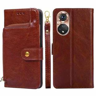 For Honor 50 Zipper Bag PU + TPU Horizontal Flip Leather Case with Holder & Card Slot & Wallet & Lanyard(Brown)