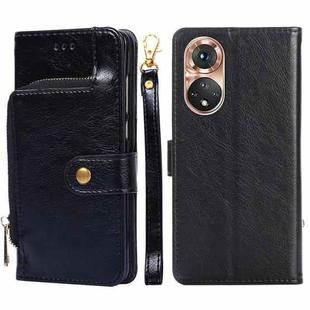 For Honor 50 Pro Zipper Bag PU + TPU Horizontal Flip Leather Case with Holder & Card Slot & Wallet & Lanyard(Black)