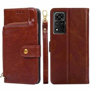 For Honor V40 5G Zipper Bag PU + TPU Horizontal Flip Leather Case with Holder & Card Slot & Wallet & Lanyard(Brown)