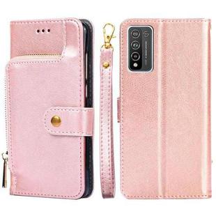 For Honor 10X Lite Zipper Bag PU + TPU Horizontal Flip Leather Case with Holder & Card Slot & Wallet & Lanyard(Rose Gold)