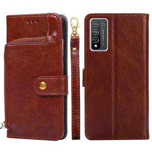 For Honor 10X Lite Zipper Bag PU + TPU Horizontal Flip Leather Case with Holder & Card Slot & Wallet & Lanyard(Brown)