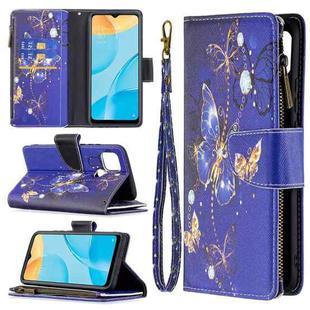 For OPPO A15 Colored Drawing Pattern Zipper Horizontal Flip Leather Case with Holder & Card Slots & Wallet(Purple Butterfly)