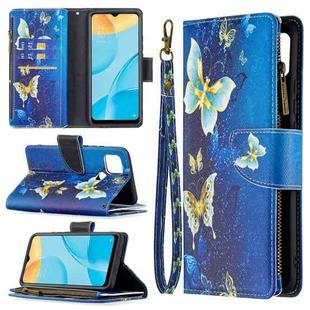 For OPPO A15 Colored Drawing Pattern Zipper Horizontal Flip Leather Case with Holder & Card Slots & Wallet(Gold Butterfly)