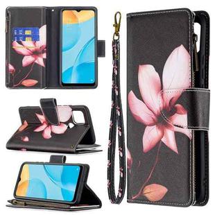 For OPPO A15 Colored Drawing Pattern Zipper Horizontal Flip Leather Case with Holder & Card Slots & Wallet(Lotus)