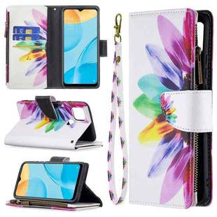 For OPPO A15 Colored Drawing Pattern Zipper Horizontal Flip Leather Case with Holder & Card Slots & Wallet(Sun Flower)