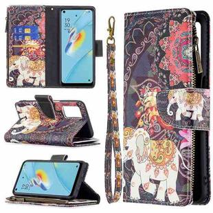 For OPPO A54 4G/A55 5G Colored Drawing Pattern Zipper Horizontal Flip Leather Case with Holder & Card Slots & Wallet(Flower Elephants)