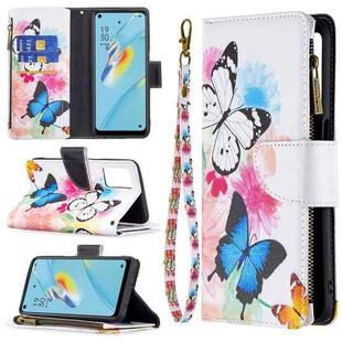 For OPPO A54 4G/A55 5G Colored Drawing Pattern Zipper Horizontal Flip Leather Case with Holder & Card Slots & Wallet(Two Butterflies)