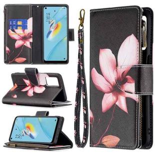 For OPPO A54 4G/A55 5G Colored Drawing Pattern Zipper Horizontal Flip Leather Case with Holder & Card Slots & Wallet(Lotus)