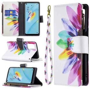 For OPPO A54 4G/A55 5G Colored Drawing Pattern Zipper Horizontal Flip Leather Case with Holder & Card Slots & Wallet(Sun Flower)