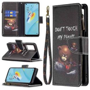 For OPPO A54 4G/A55 5G Colored Drawing Pattern Zipper Horizontal Flip Leather Case with Holder & Card Slots & Wallet(Bear)