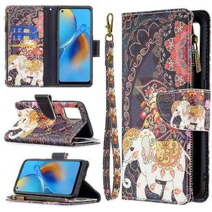 For OPPO A74 4G/F19 4G Colored Drawing Pattern Zipper Horizontal Flip Leather Case with Holder & Card Slots & Wallet(Flower Elephants)