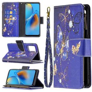 For OPPO A74 4G/F19 4G Colored Drawing Pattern Zipper Horizontal Flip Leather Case with Holder & Card Slots & Wallet(Purple Butterfly)