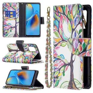 For OPPO A74 4G/F19 4G Colored Drawing Pattern Zipper Horizontal Flip Leather Case with Holder & Card Slots & Wallet(Big Tree)