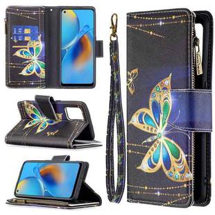 For OPPO A74 4G/F19 4G Colored Drawing Pattern Zipper Horizontal Flip Leather Case with Holder & Card Slots & Wallet(Big Butterfly)