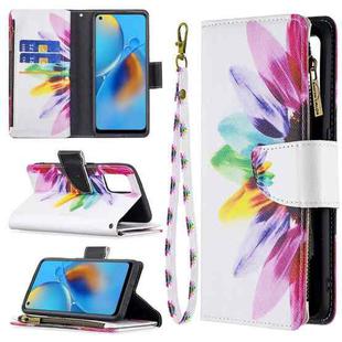 For OPPO A74 4G/F19 4G Colored Drawing Pattern Zipper Horizontal Flip Leather Case with Holder & Card Slots & Wallet(Sun Flower)