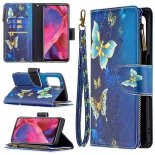 For OPPO A74 5G/A93 5G/A54 5G Colored Drawing Pattern Zipper Horizontal Flip Leather Case with Holder & Card Slots & Wallet(Gold Butterfly)