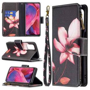 For OPPO A74 5G/A93 5G/A54 5G Colored Drawing Pattern Zipper Horizontal Flip Leather Case with Holder & Card Slots & Wallet(Lotus)