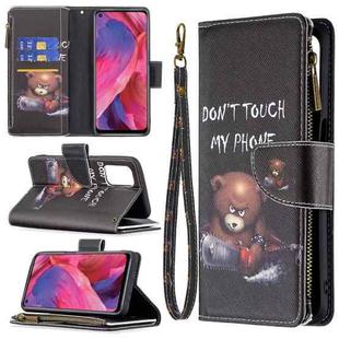 For OPPO A74 5G/A93 5G/A54 5G Colored Drawing Pattern Zipper Horizontal Flip Leather Case with Holder & Card Slots & Wallet(Bear)